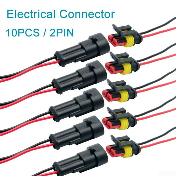 5 sets Black Deutsch 2 Pin Waterproof Electrical Wire Connector Plug 16-18 GA